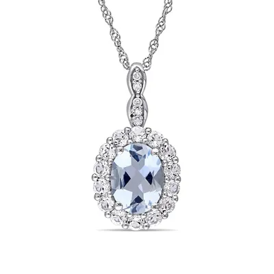 Aquamarine and Diamond 14K White Gold Vintage Necklace