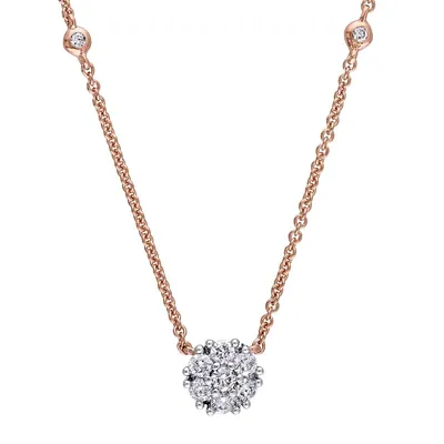 Collier floral en or rose 14 K avec diamants 0,33 ct PT