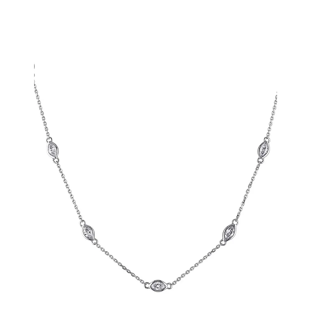 14K White Gold and 0.84 CT. T.W. Diamond Station Necklace