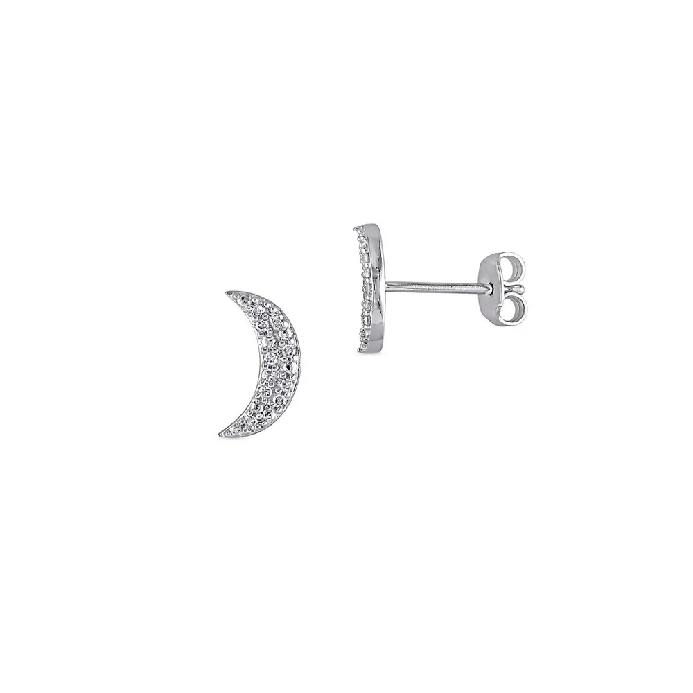 Boucles d'oreilles en lune en argent sterling avec diamants 0,10 ct PT