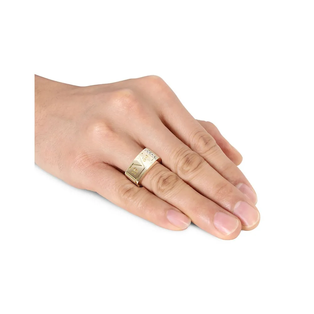 18K Goldplated Sterling Silver White Sapphire Logo Mark Ring