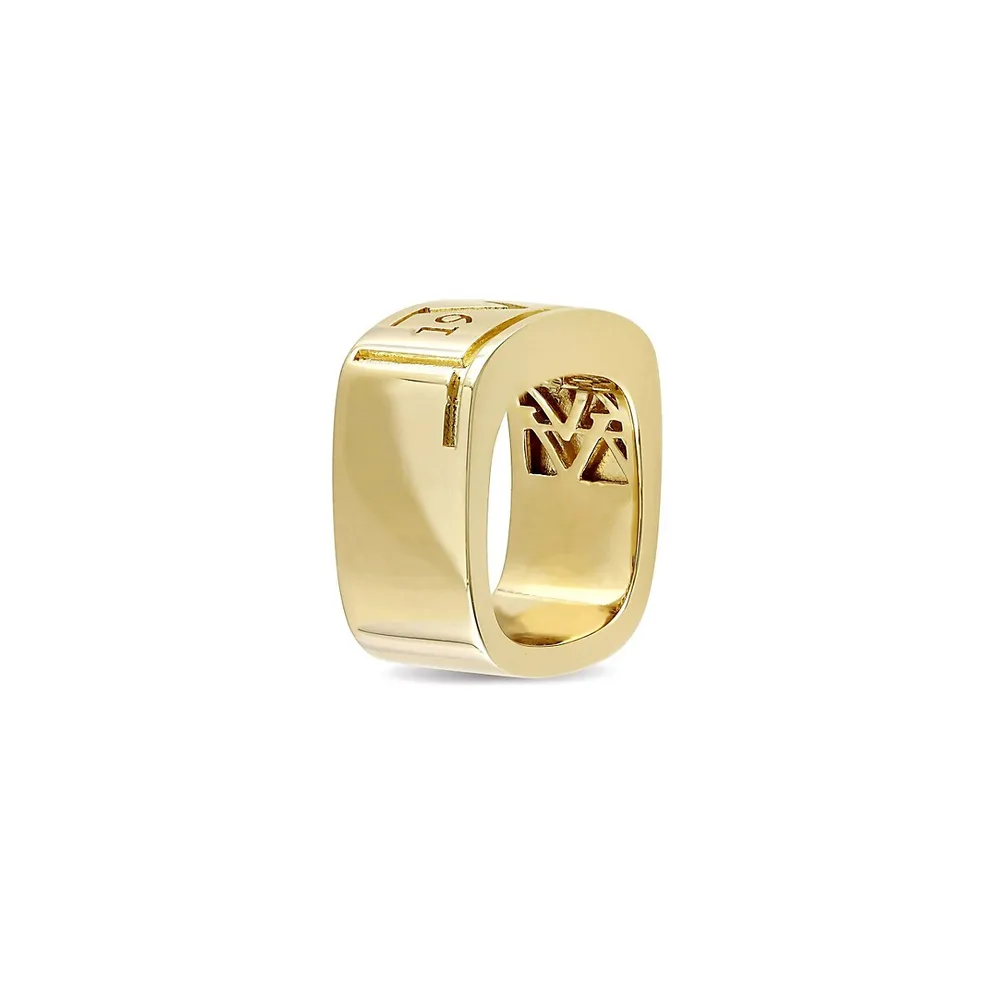 18K Goldplated Sterling Silver White Sapphire Logo Mark Ring