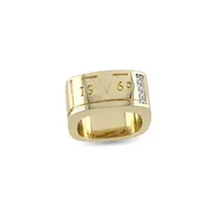 18K Goldplated Sterling Silver White Sapphire Logo Mark Ring