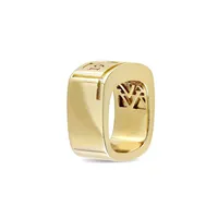 18K Goldplated Sterling Silver White Sapphire Logo Mark Ring