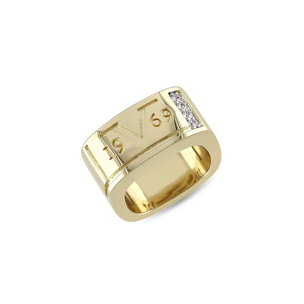 18K Goldplated Sterling Silver White Sapphire Logo Mark Ring