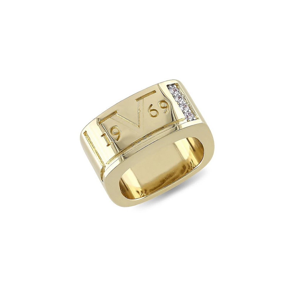 18K Goldplated Sterling Silver White Sapphire Logo Mark Ring