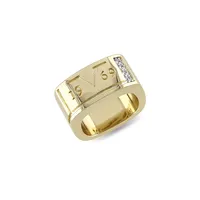 18K Goldplated Sterling Silver White Sapphire Logo Mark Ring