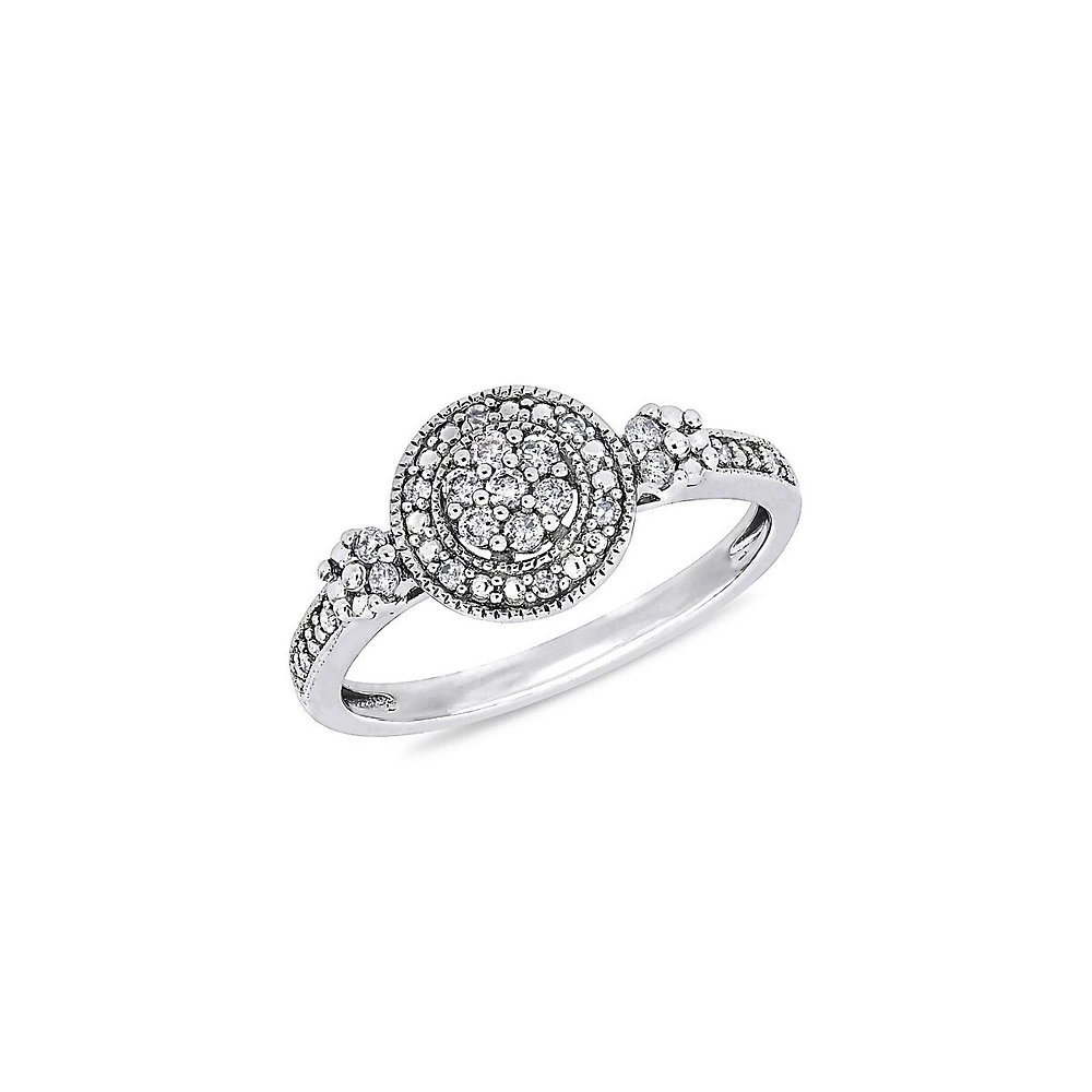 Bague de fiançailles en or blanc 10 ct avec diamants halo 0,2 PT