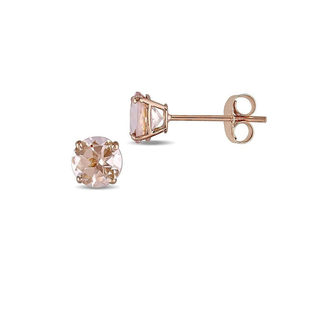 Clous d'oreilles en or rose 14 K avec morganite