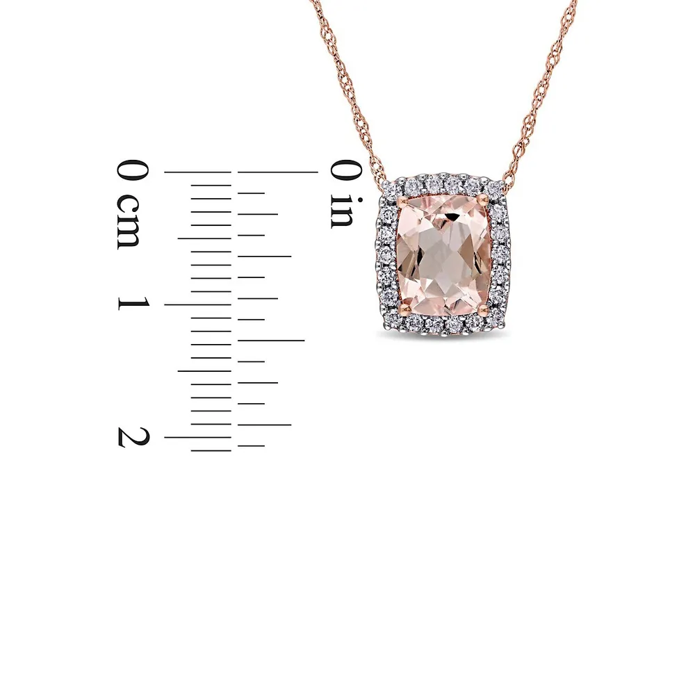 0.25 CT. T.W. Diamond, Morganite and 14K Rose Gold Halo Necklace