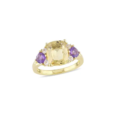 Citrine, Amethyst, White Topaz and Sterling Silver Three-Stone Ring