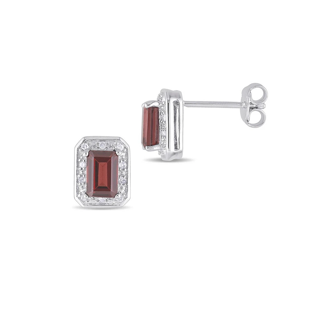 0.10 CT. T.W. Diamond and Garnet Stud Earrings