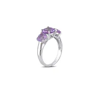 Amethyst Three-Stone Sterling Silver Ring