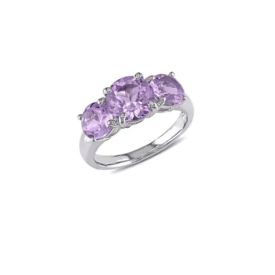 Amethyst Three-Stone Sterling Silver Ring