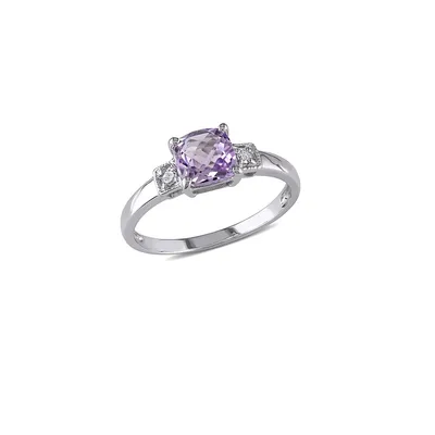 0.04 TCW Diamond and Amethyst Sterling Silver Ring