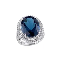 0.93 CT. T.W. Diamond, Blue Topaz and 14K White Gold Double Halo Ring
