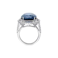 0.93 CT. T.W. Diamond, Blue Topaz and 14K White Gold Double Halo Ring