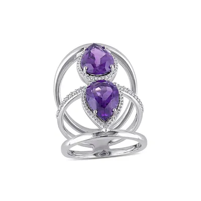 0.36 CT. T.W. Diamond, Amethyst and 14K White Gold Halo Ring