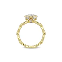 Bague de fiançailles rétro en or jaune 14 ct avec diamants 1 PT