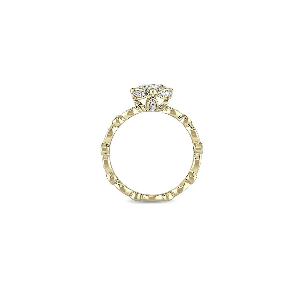 Bague de fiançailles rétro en or jaune 14 ct avec diamants 1 PT