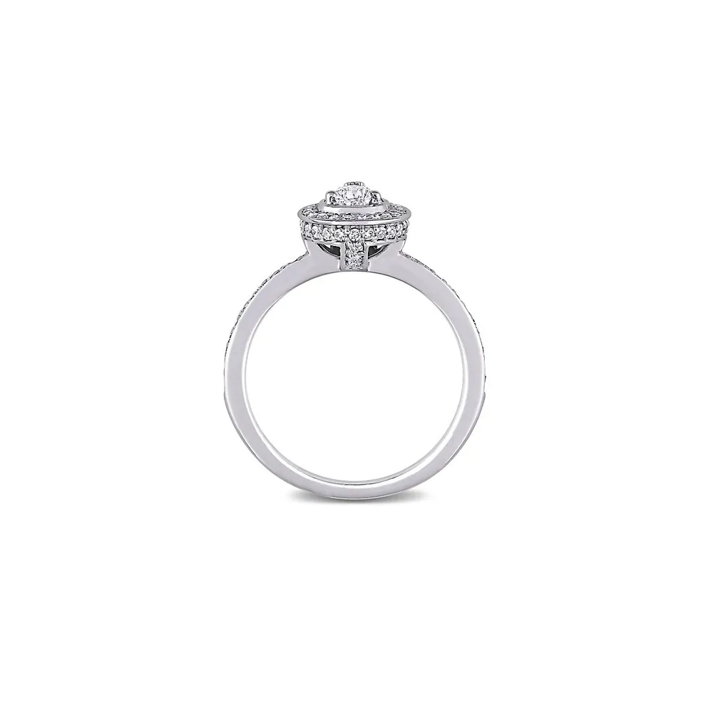 14K White Gold & 0.63 CT. T.W. Diamond Pear-Cut Halo Engagement Ring