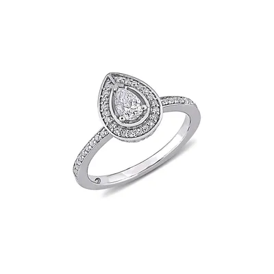 14K White Gold & 0.63 CT. T.W. Diamond Pear-Cut Halo Engagement Ring