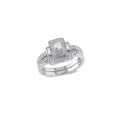 Set of 2 10K White Gold & 0.4 CT. T.W. Diamond Halo Vintage Bridal Rings