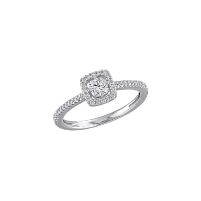 14K White Gold & 0.5 CT. T.W. Diamond Cushion-Cut Floating Halo Engagement Ring