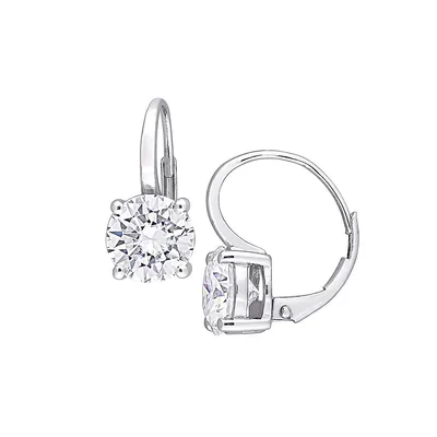 14K White Gold & 4 CT. D.E.W. Solitaire Created Moissanite Drop Earrings