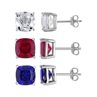 3-Pair Sterling Silver Stud Earrings