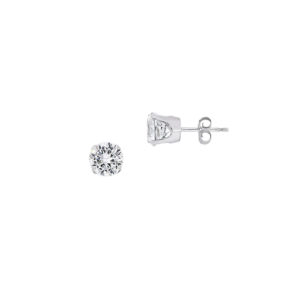 10K White Gold & Stone Stud Earrings