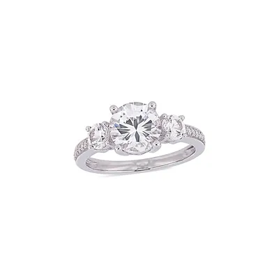 10K White Gold & 0.07 CT. T.W. Diamond-Accent Three-Stone Ring