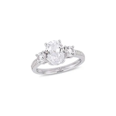 Bague en or blanc 10 ct avec diamants et trois pierres