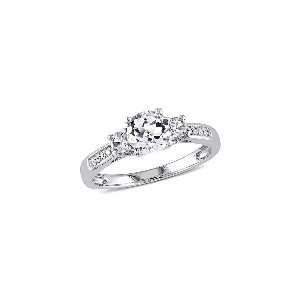 10K White Gold, Diamond & Stone Engagement Ring