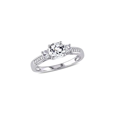 Bague de fiançailles en or blanc 10 ct avec diamants et pierres