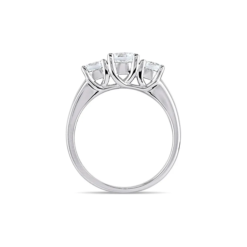 Bague de fiançailles à trois pierres en or blanc 10 ct