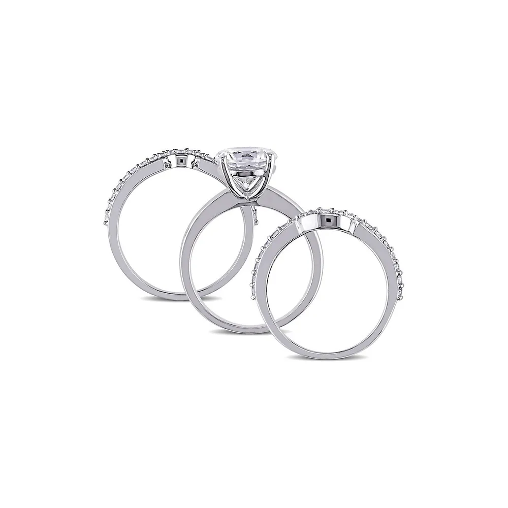 Ensemble de trois bagues nuptiales en or blanc 10 ct