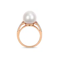 10K Rose Gold, 11-12MM Cultured Freshwater Pearl, Ruby & 0.14 CT. T.W. Diamond Ring