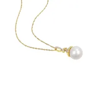 14K Yellow Gold, White South Sea Cultured Pearl & 0.1 CT. T.W. Diamond Pendant Necklace