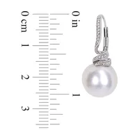 Sterling Silver, 11-12MM Freshwater Cultured Pearl & 0.05 CT. T.W. Diamond Earrings