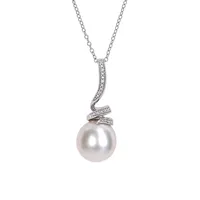 Sterling Silver, 11MM-12MM White Round Freshwater Pearl & 0.03 CT. T.W. Diamond Pendant Necklace