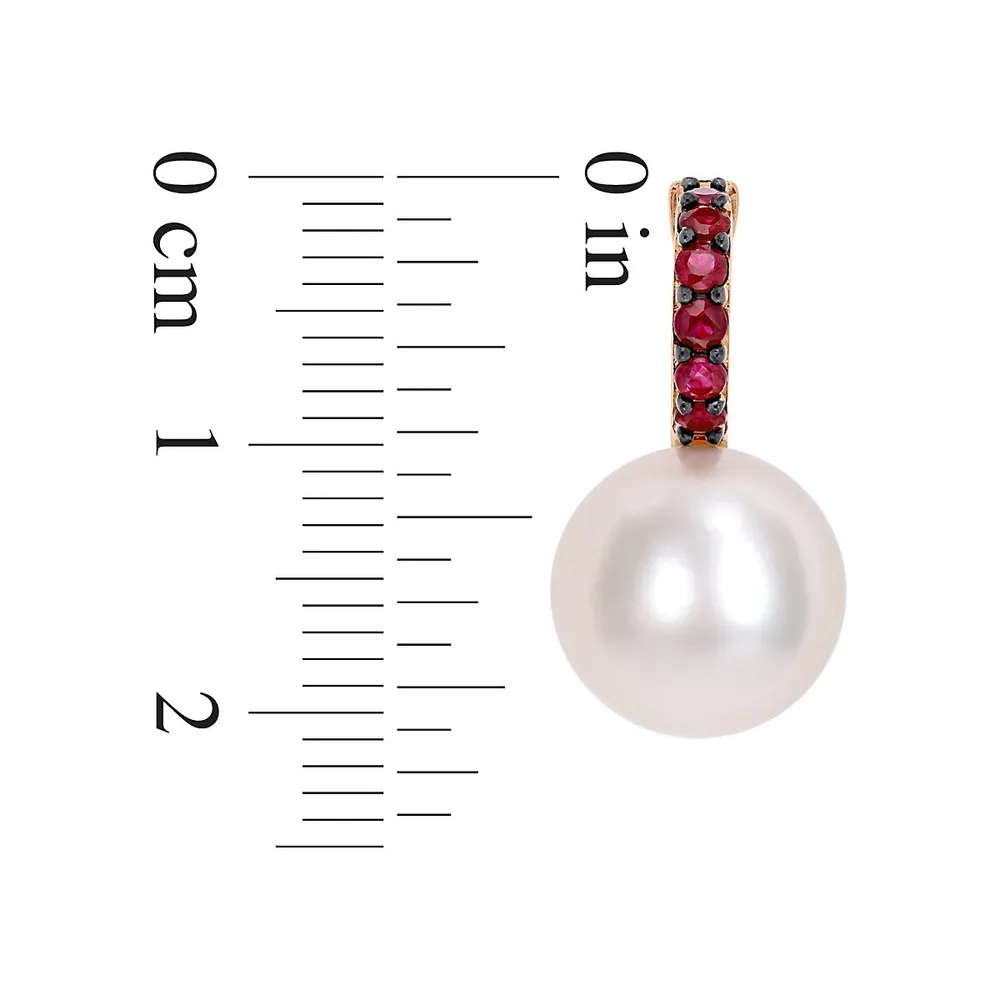 10K Rose Gold, Ruby & 11-12MM Freshwater Cultured Pearl Drop Earrings