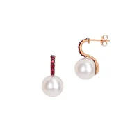 10K Rose Gold, Ruby & 11-12MM Freshwater Cultured Pearl Drop Earrings