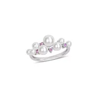 10K White Gold, Cultured Freshwater Pearl & 0.1 CT. T.W. Pink Saphire Ring