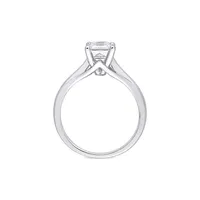 Or blanc 10 ct et 1,7 ct. Bague solitaire en émeraude coupé D.E.W Moissanite