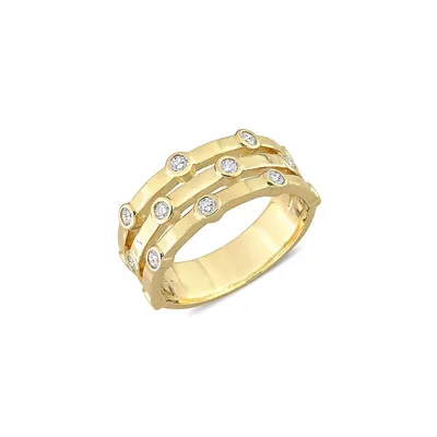 18K Goldplated Sterling Silver & 0.5 CT. T.W. Lab-Created Diamond Triple-Row Ring