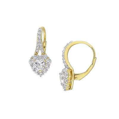 Goldplated Sterling Silver & Created White Sapphire Halo Heart Earrings