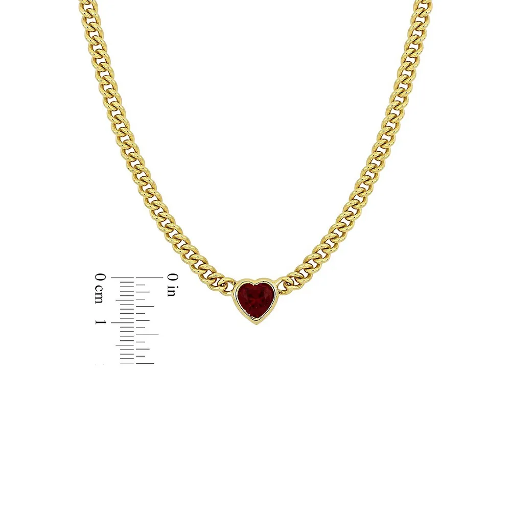 Goldplated Sterling Silver & Created Ruby Heart Link Necklace