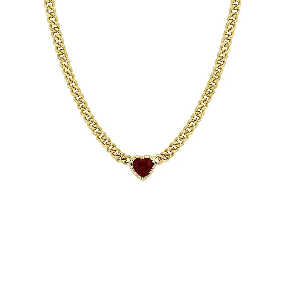 Goldplated Sterling Silver & Created Ruby Heart Link Necklace