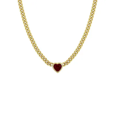 Goldplated Sterling Silver & Created Ruby Heart Link Necklace